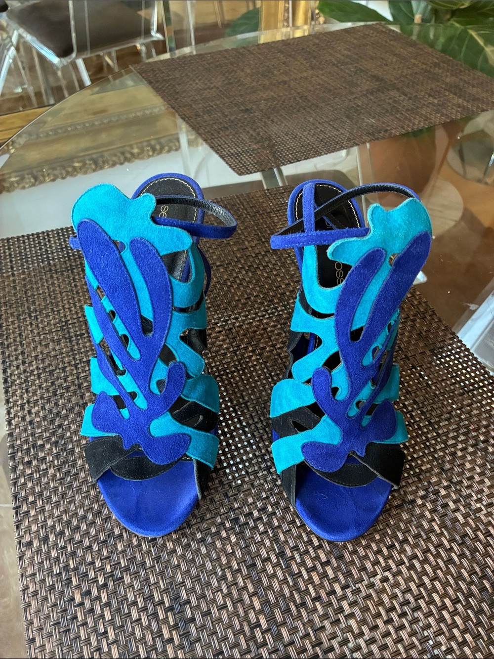 Sergio Rossi Women's Teal and Blue Suede Strappy Heels size 37